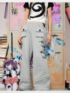 CFIERCE Cross Print Wide Leg Sweatpants in Gray - On Female Model