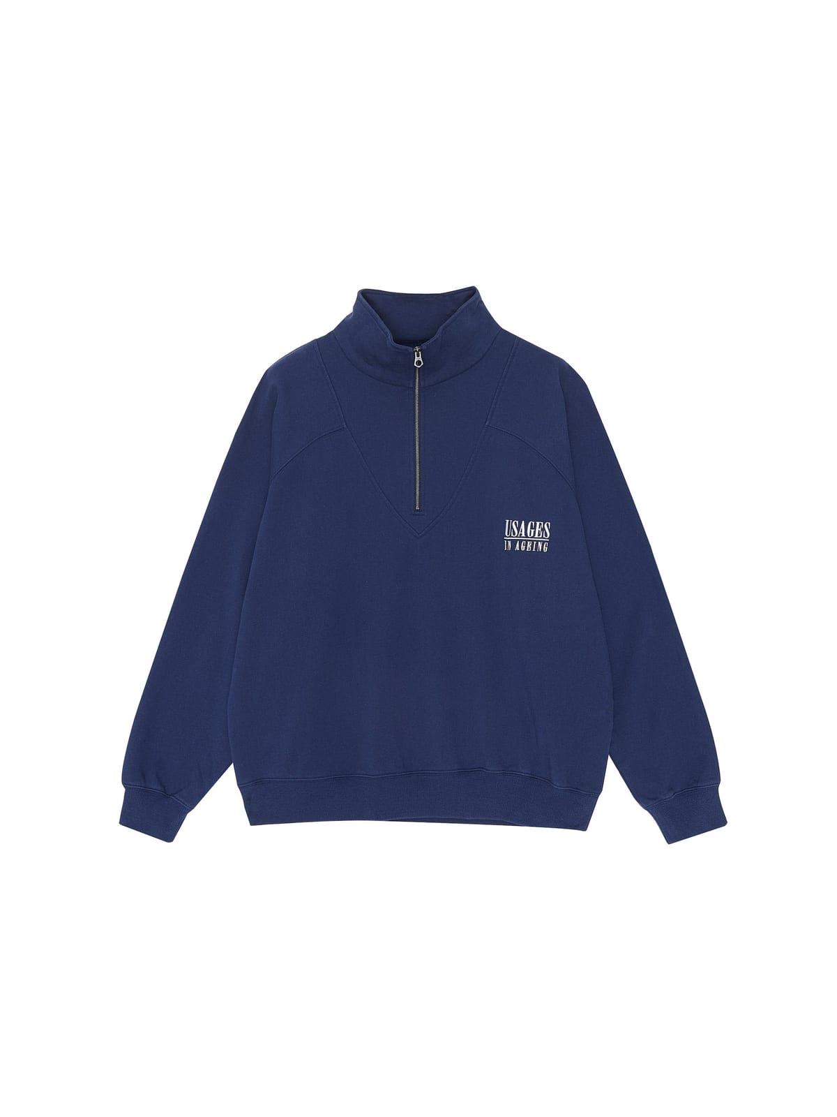 USAGE Heavyweight Cotton Half Zip Sweatshirt in Navy Blue