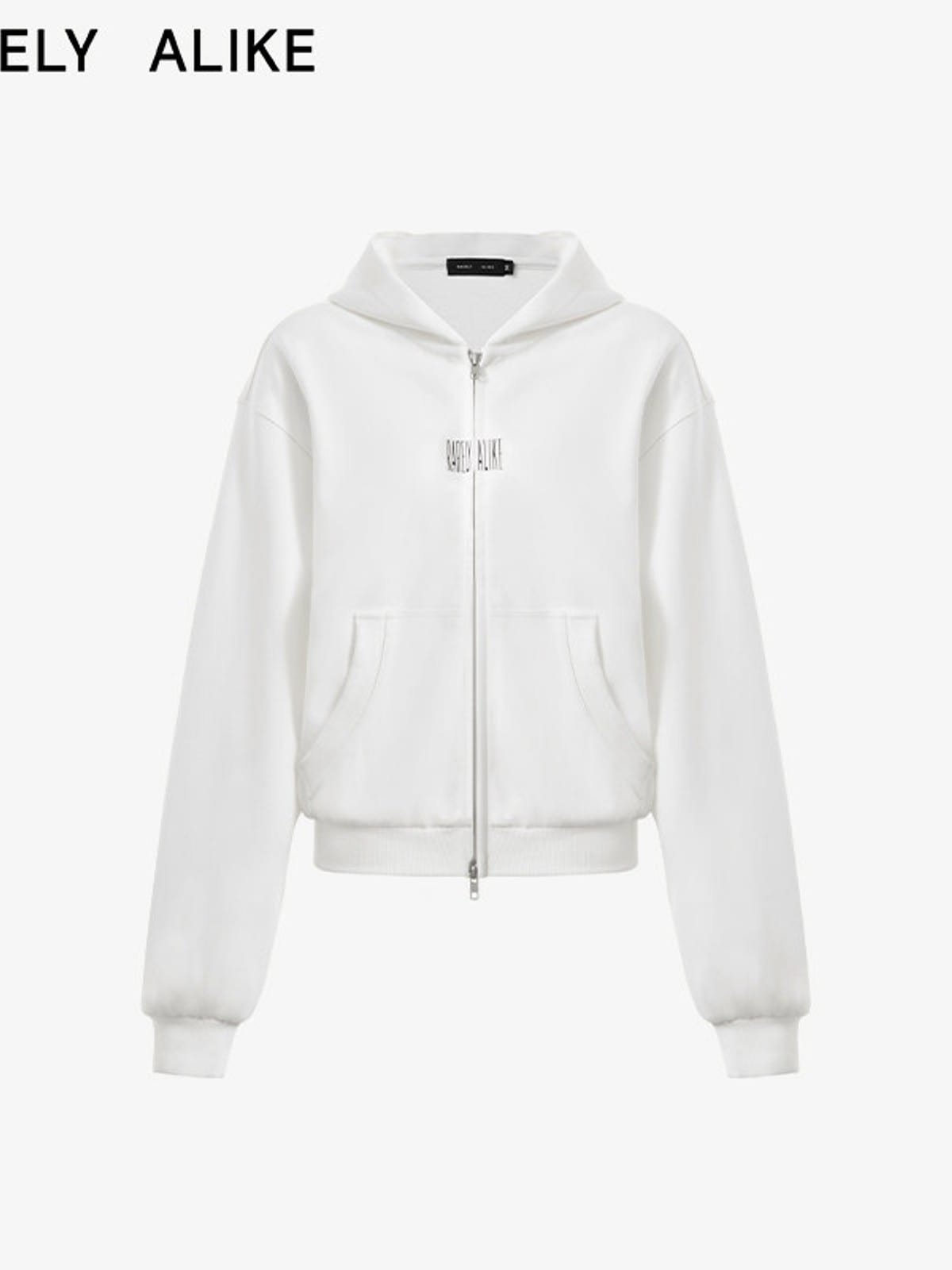 RARELY ALIKE Cinched Waist Logo Zip Up Hoodie in White
