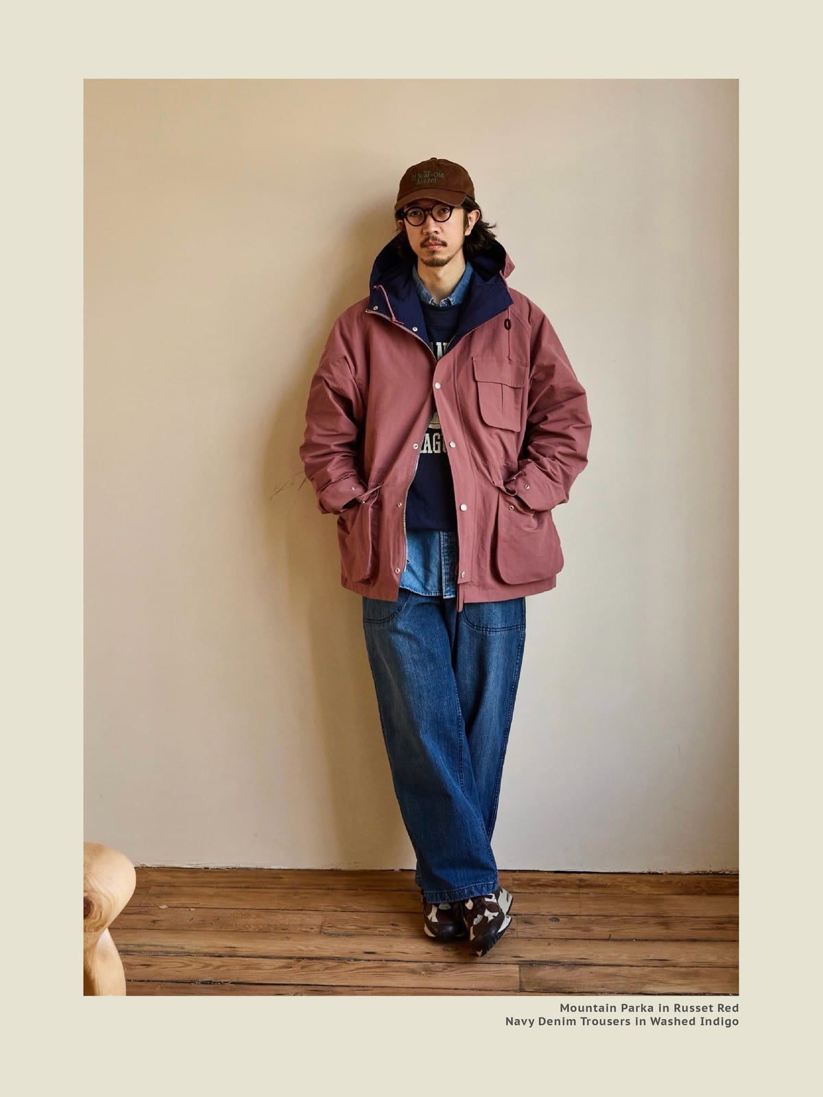 USAGE Cotton Nylon Hooded Mountain Parka in Pink - On Male Model