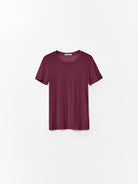 Random Piece Merino Wool U Neck Short Sleeve T Shirt in Burgundy