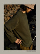 USAGE Slub Cotton Raglan Sweatshirt in Green - On Male Model