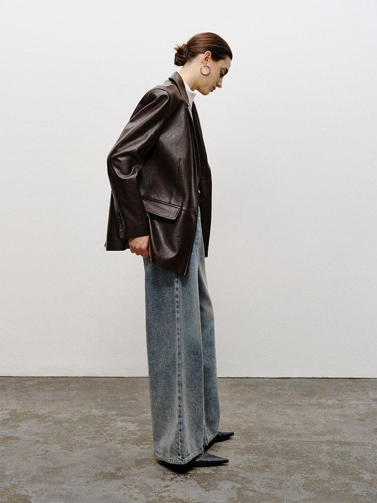MSBEAST Vegetable Tanned Sheepskin Blazer in Brown - On Female Model