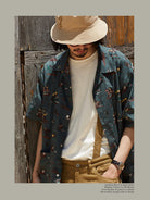 USAGE Cowboy Print Cotton Hawaiian Shirt in Teal - On Male Model