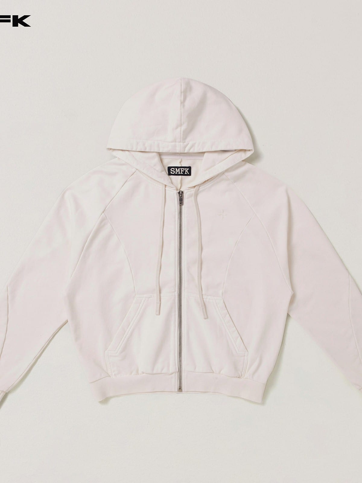 SMFK Distressed Washed Cotton Zip Up Hoodie in White