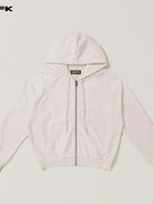 SMFK Distressed Washed Cotton Zip Up Hoodie in White