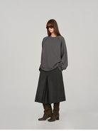 ACSENSE STUDIO Pleated Wool Blend Culottes in Gray - On Female Model