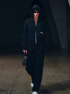 SMFK Curved Seam Cotton Joggers in Black - On Female Model
