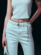 SMFK Thin Leather Cross Buckle Belt in White - On Female Model