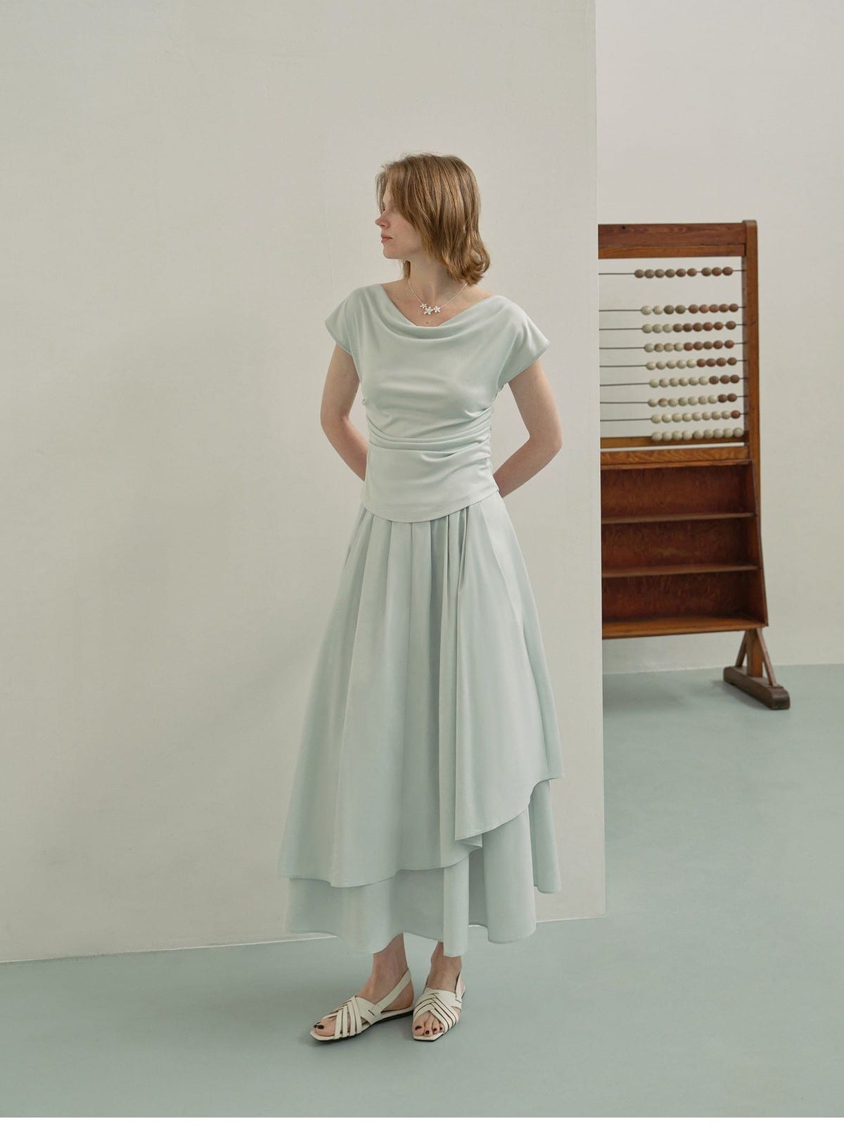 TEASEL Multi Wear Off Shoulder Top in Mint - On Female Model