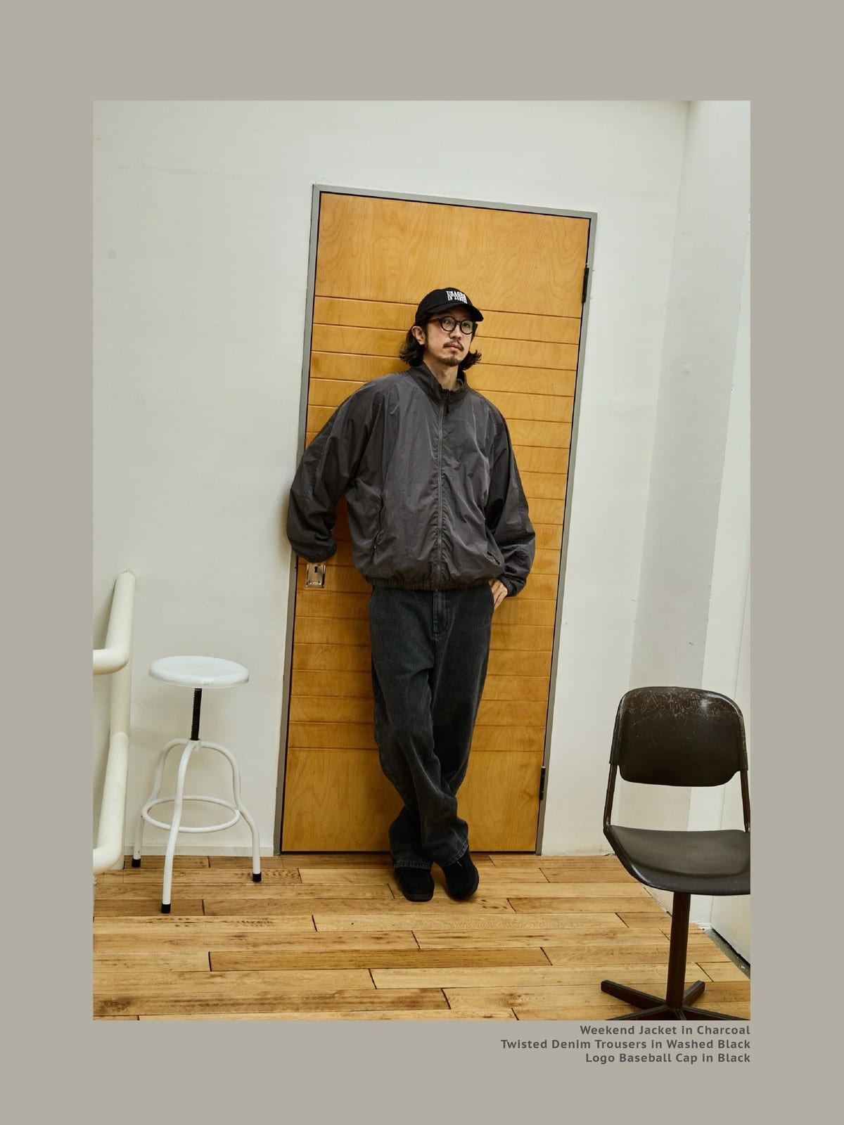 USAGE Lightweight Nylon Zip Up Jacket in Gray - On Male Model