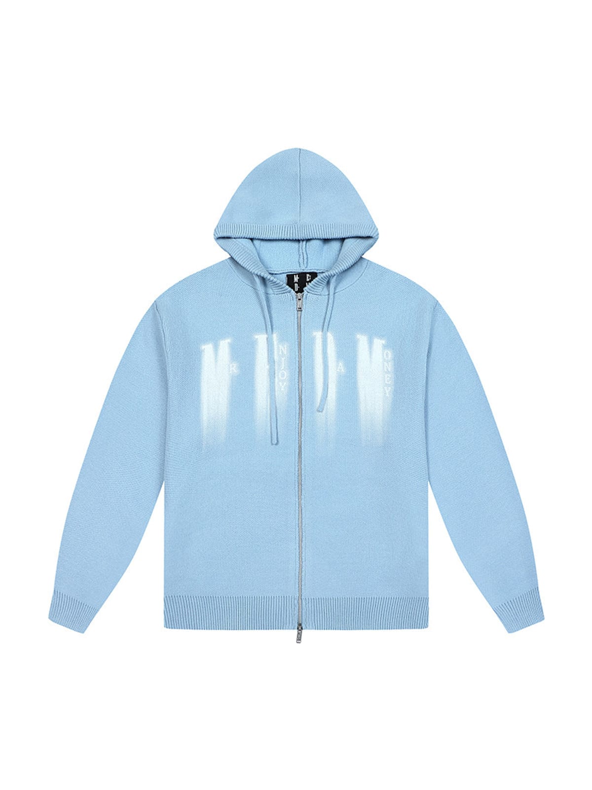 MEDM Zip Up Hooded Knit Cardigan in Sky Blue
