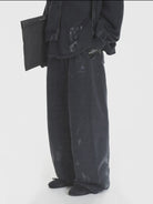 MASONPRINCE Distressed Painted Zip Up Hoodie in Charcoal - On Model