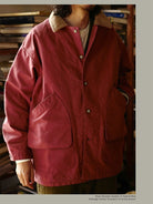 USAGE Heavyweight Canvas Hunting Jacket in Burgundy - On Male Model