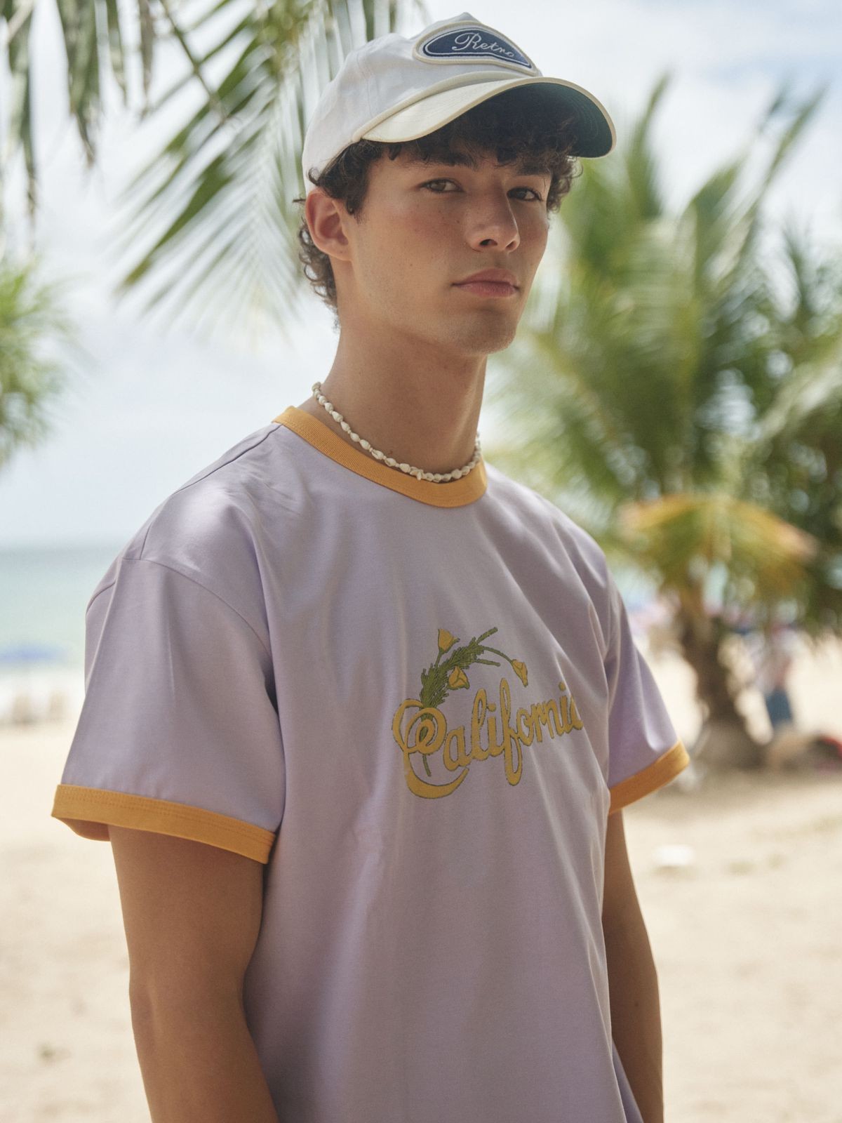 Retro 21 California Graphic Ringer T Shirt in Lavender - Lifestyle