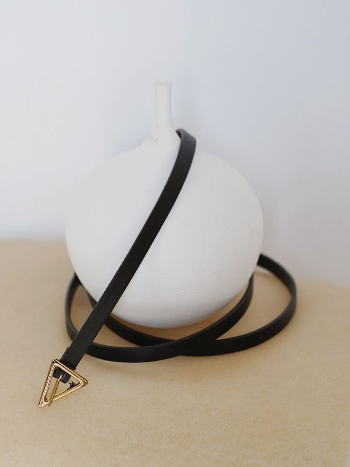 PANLULUPAN Top Grain Leather Triangle Buckle Belt in Black - Lifestyle