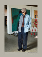 USAGE Hand Distressed Patched Chinos in Navy Blue - On Male Model