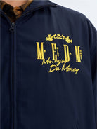 MEDM Nylon Stand Collar Coach Jacket in Navy Blue - On Model