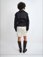 RARELY ALIKE Belted Cropped Trench Jacket in Navy Blue - On Model