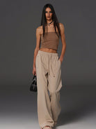 SMFK Cotton Wool Flared Sweatpants in Beige - On Female Model
