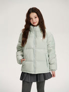 LOSTCTRL 90 White Duck Down Puffer Jacket in Gray - On Female Model
