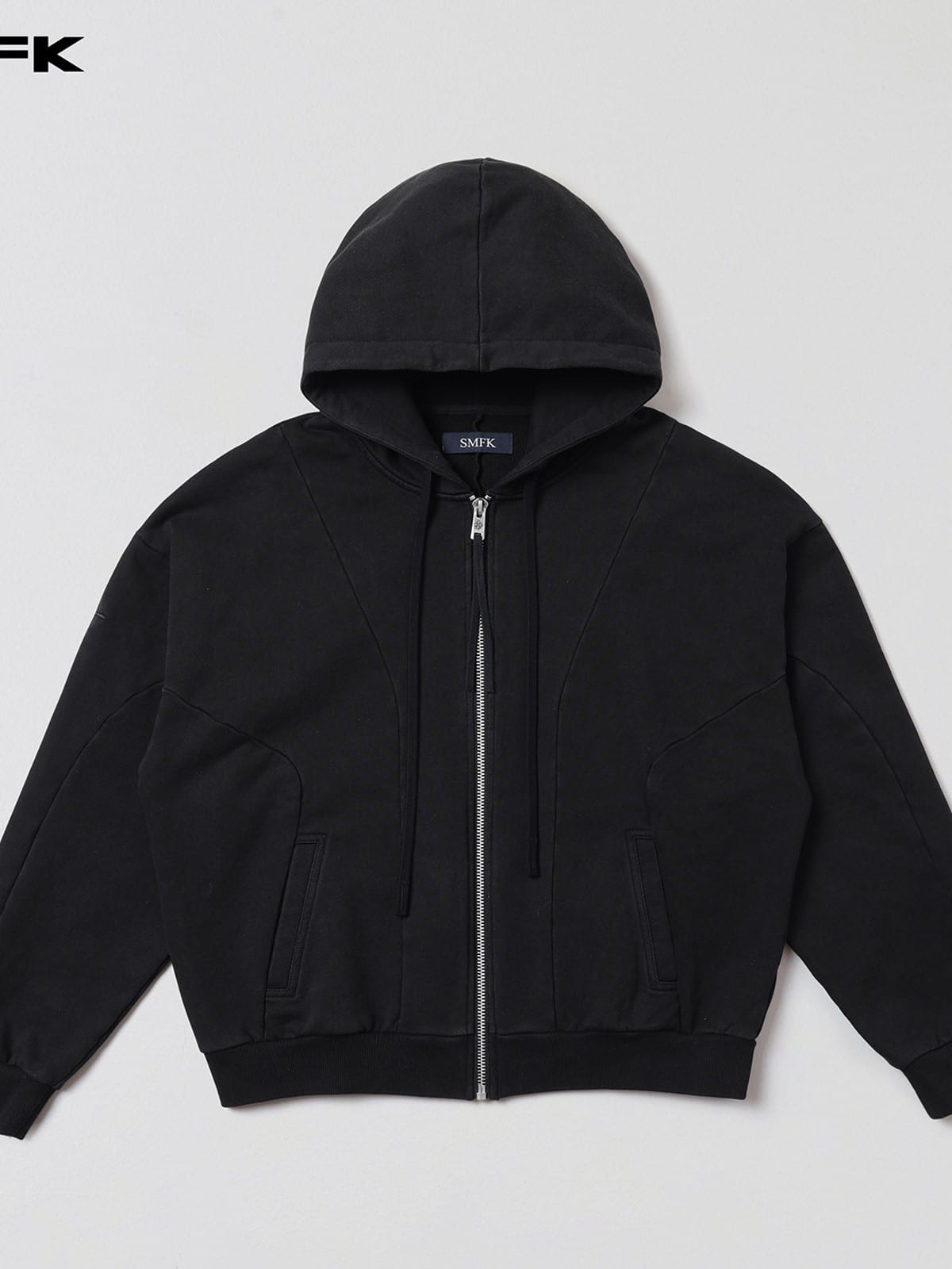 SMFK Oversized Zip Up Cotton Hoodie in Black