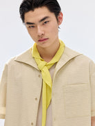 SIMPLE PROJECT Striped One Piece Collar Shirt in Beige - On Male Model