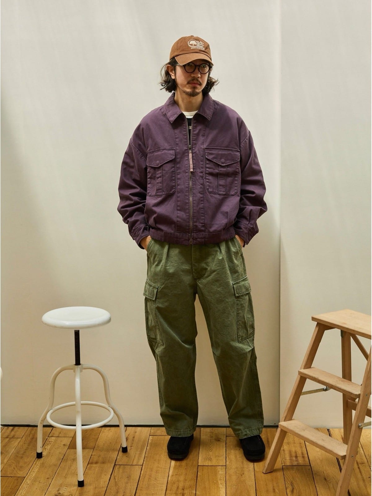 USAGE Heavyweight Canvas Cropped Workwear Jacket in Purple - On Male Model