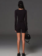 SMFK Scoop Neck Zip Up Sports Jacket in Black - On Female Model