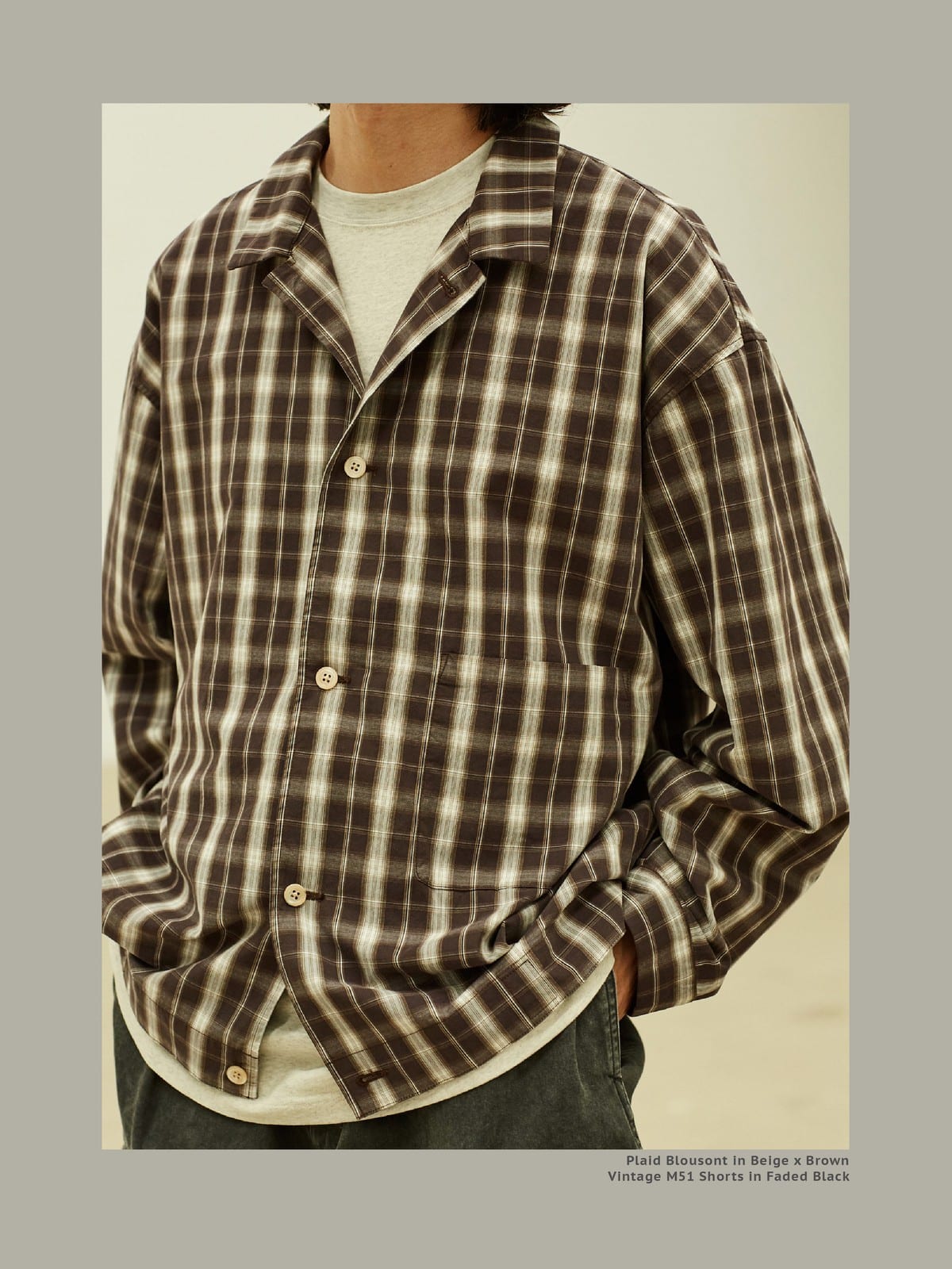 USAGE Gradient Plaid Cotton Blouson in Brown - On Male Model
