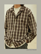 USAGE Gradient Plaid Cotton Blouson in Brown - On Male Model