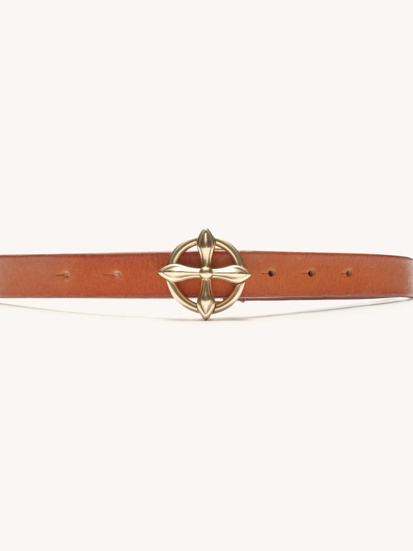 SMFK Cross Totem Hand Burnished Leather Belt in Beige