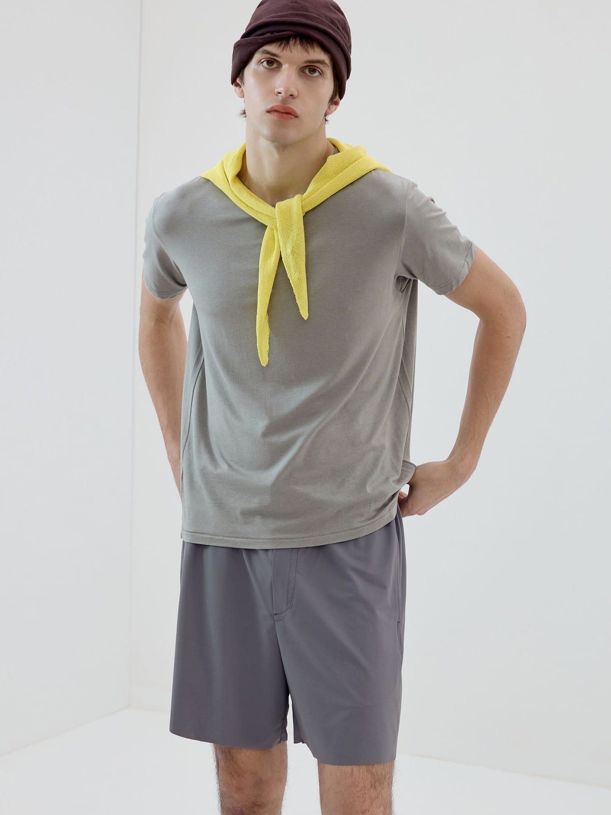 SIMPLE PROJECT Wool Blend Crewneck T Shirt in Gray - On Male Model