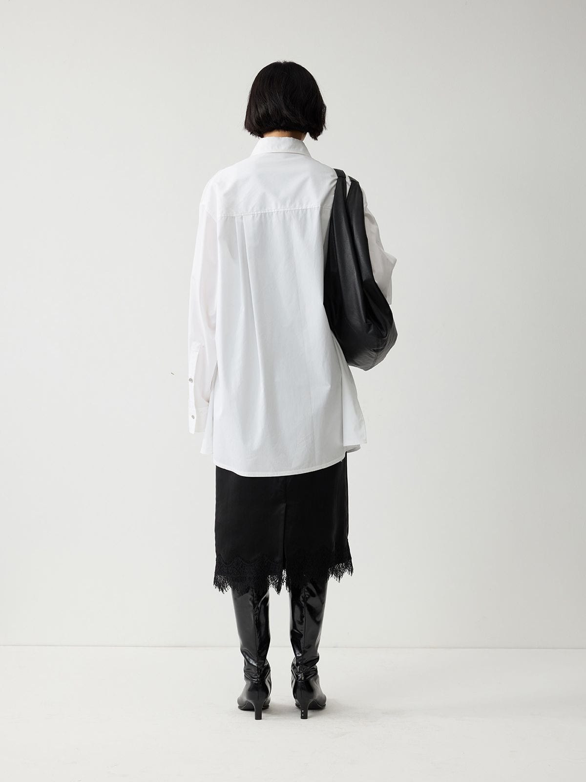 Random Piece Oversized Cotton Button Down Shirt in White - On Model