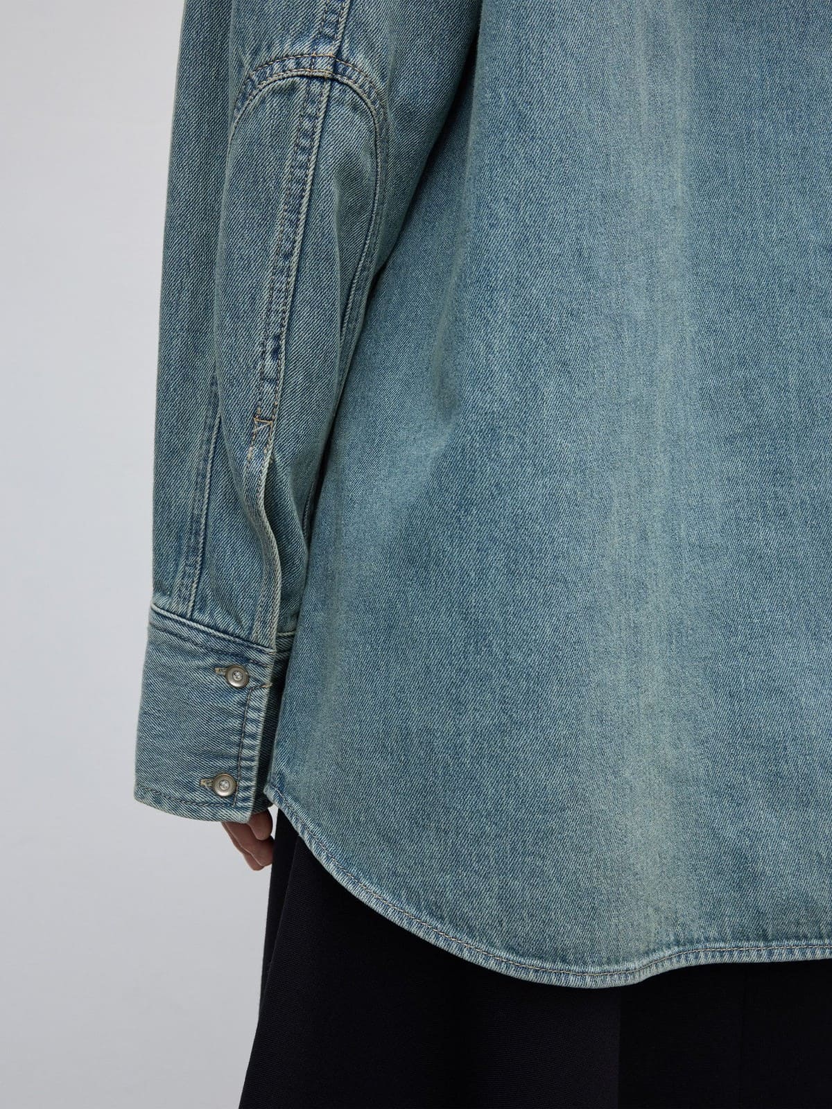 Random Piece Vintage Washed Cotton Blend Shirt in Denim - On Model