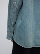 Random Piece Vintage Washed Cotton Blend Shirt in Denim - On Model