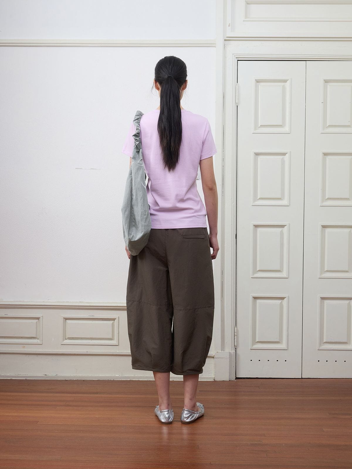 Random Piece Lightweight Cotton Blend Crewneck T Shirt in Lavender - On Model