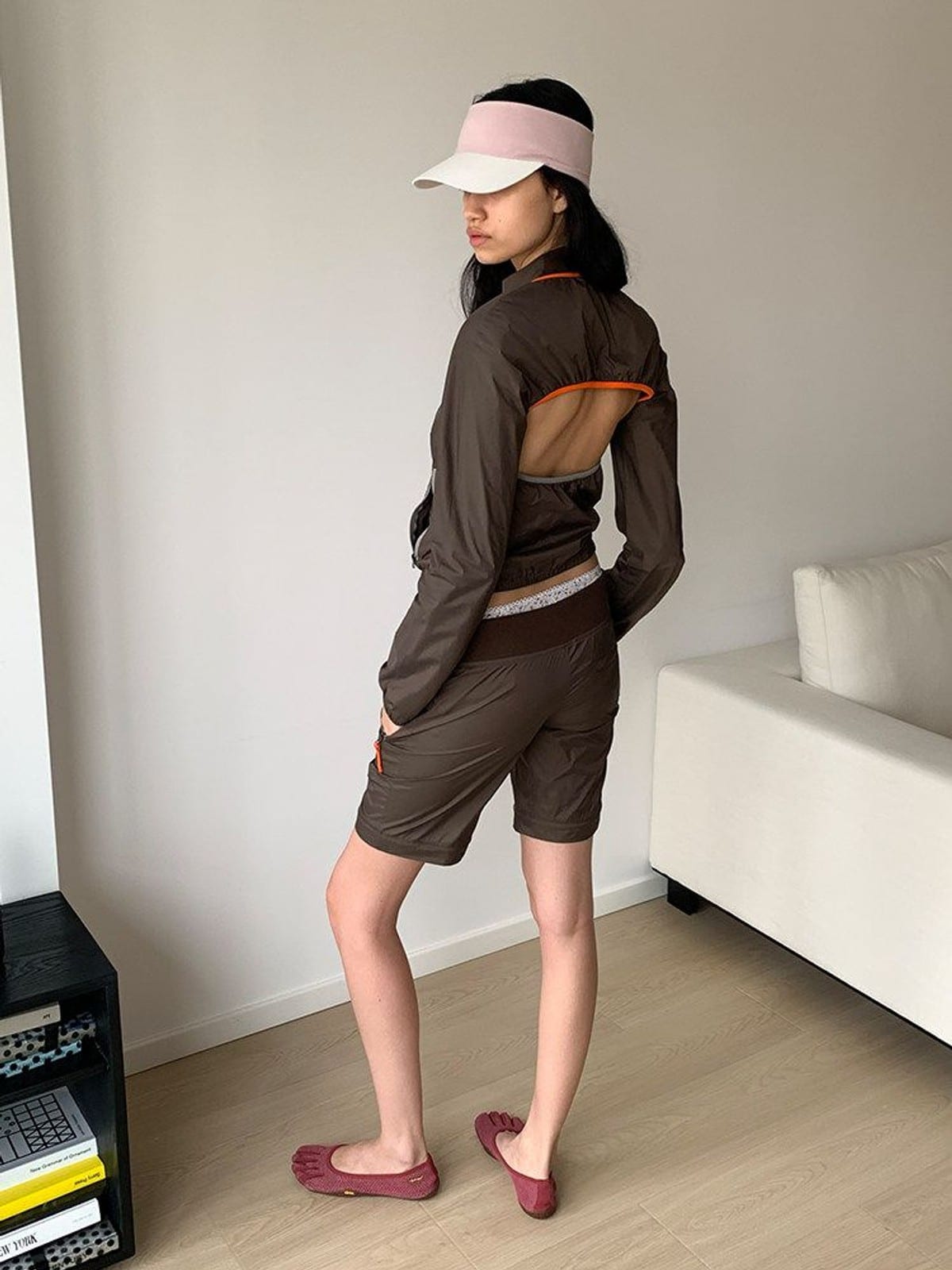 RARELY ALIKE Detachable 2 in 1 Nylon Sports Jacket in Brown - On Female Model