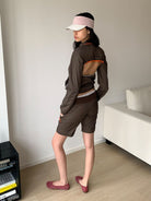 RARELY ALIKE Detachable 2 in 1 Nylon Sports Jacket in Brown - On Female Model