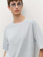 MSBEAST Oversized Lyocell Wool Blend T Shirt in Sky Blue - On Female Model