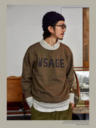 USAGE Graphic Two Tone Cotton Sweatshirt in Brown - On Male Model