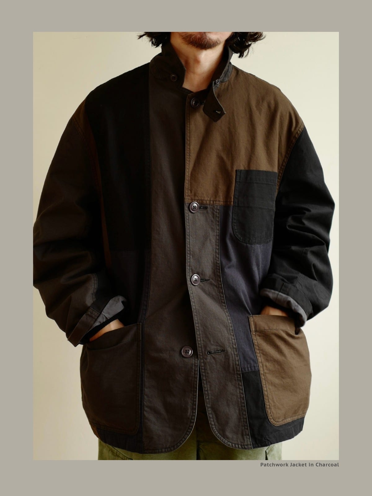 USAGE Cotton Ripstop Patchwork Blazer in Black - On Male Model