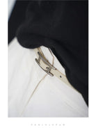 PANLULUPAN Thin Leather Belt with Matte Silver Buckle in White - On Model
