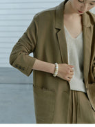 TEASEL Linen Blend Blazer Wide Leg Pants Set in Brown - On Female Model