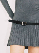 SweetChilling Layered Look Pleated Dress with Belt in Light Gray - On Female Model