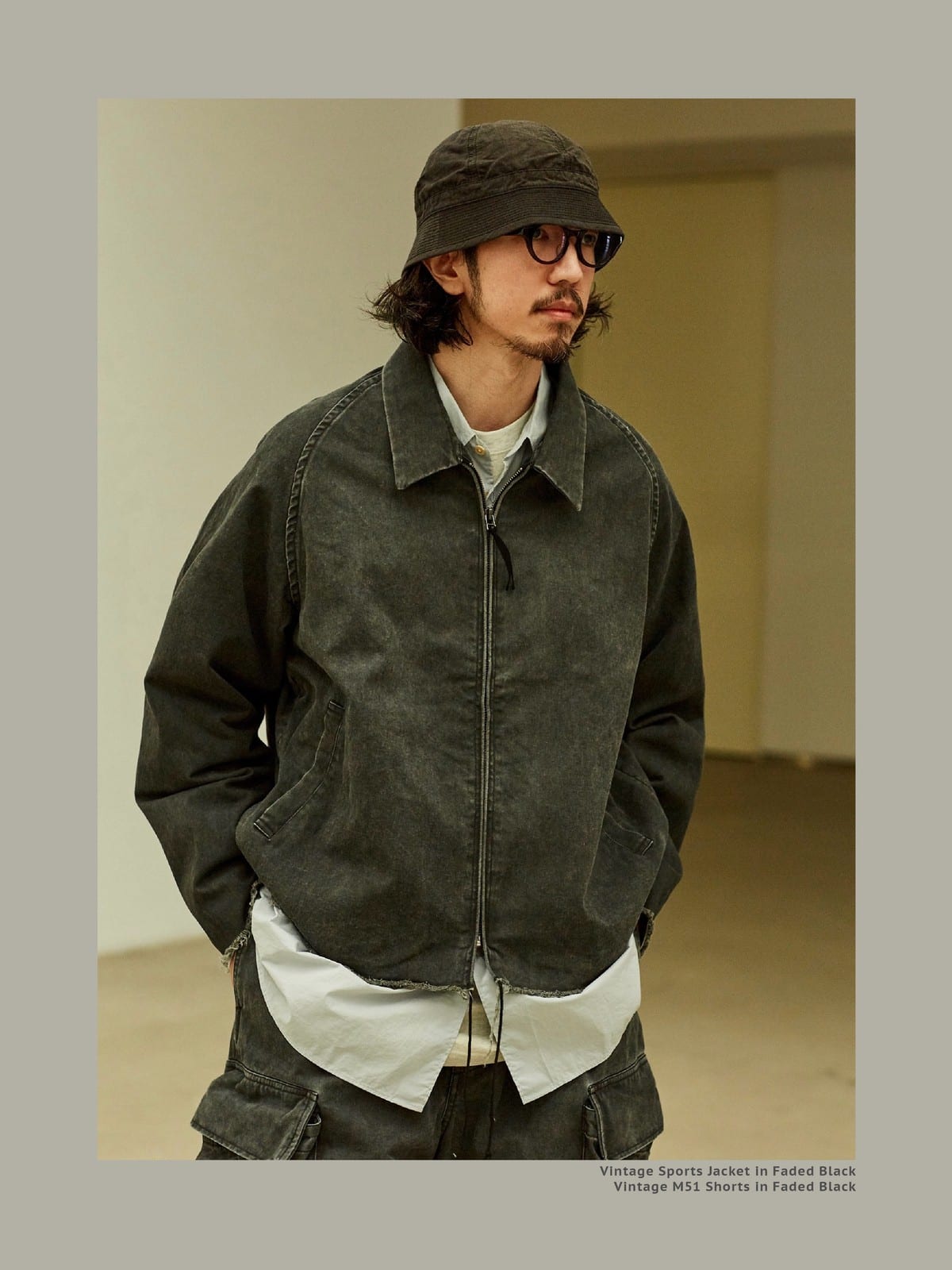 USAGE Vintage Washed Cotton Sports Jacket in Black - On Male Model