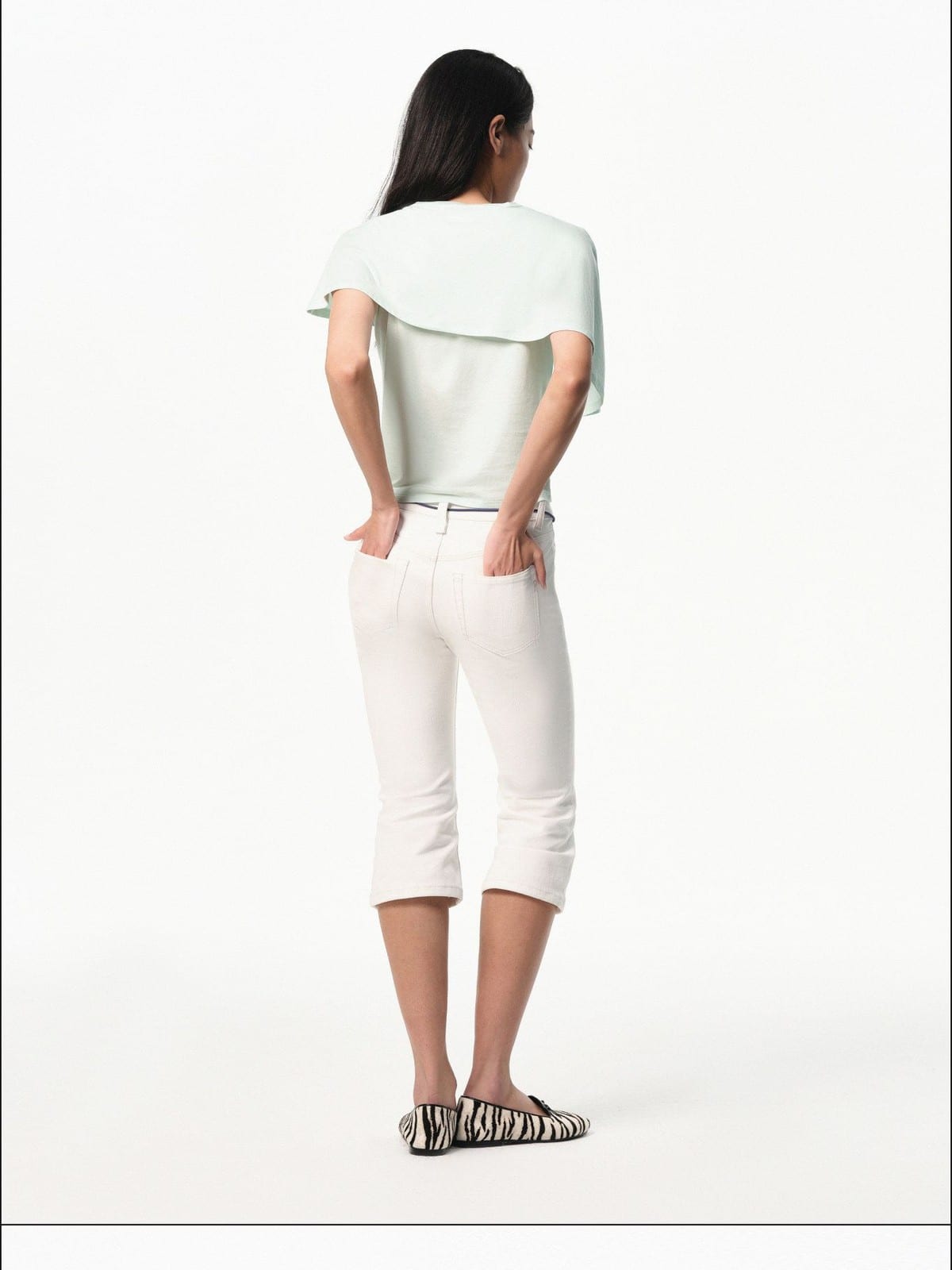 RARELY ALIKE Asymmetrical Draped Lyocell Blend Top in Mint - On Model