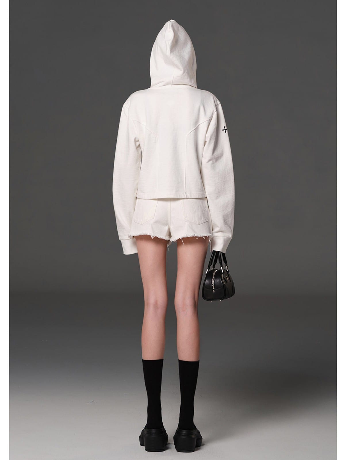 SMFK Cotton Blend Slim Zip Up Hoodie in White - On Model