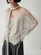 Random Piece Alpaca Blend Scarf Tie Knit Vest in Gray - On Female Model