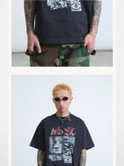 SWFI Distressed Graphic Single Stitch Tee in Black - On Male Model